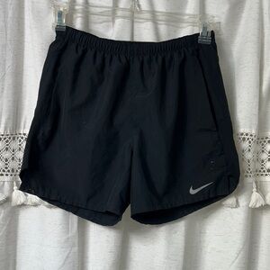 Nike Black Athletic Running Shorts with Silver Swoosh